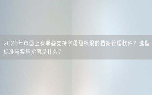 2026年市面上有哪些支持字段级权限的档案管理软件？选型标准与实施指南是什么？