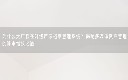 为什么大厂都在升级声像档案管理系统？揭秘多媒体资产管理的降本增效之道