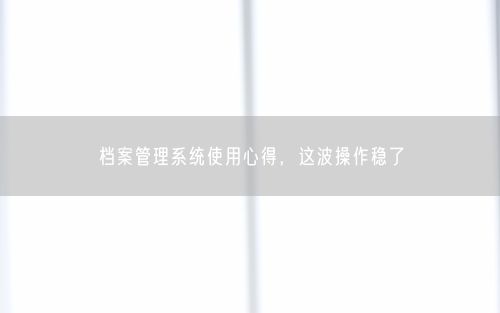 档案管理系统使用心得，这波操作稳了