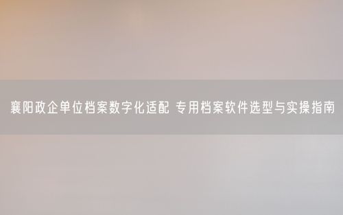 襄阳政企单位档案数字化适配 专用档案软件选型与实操指南